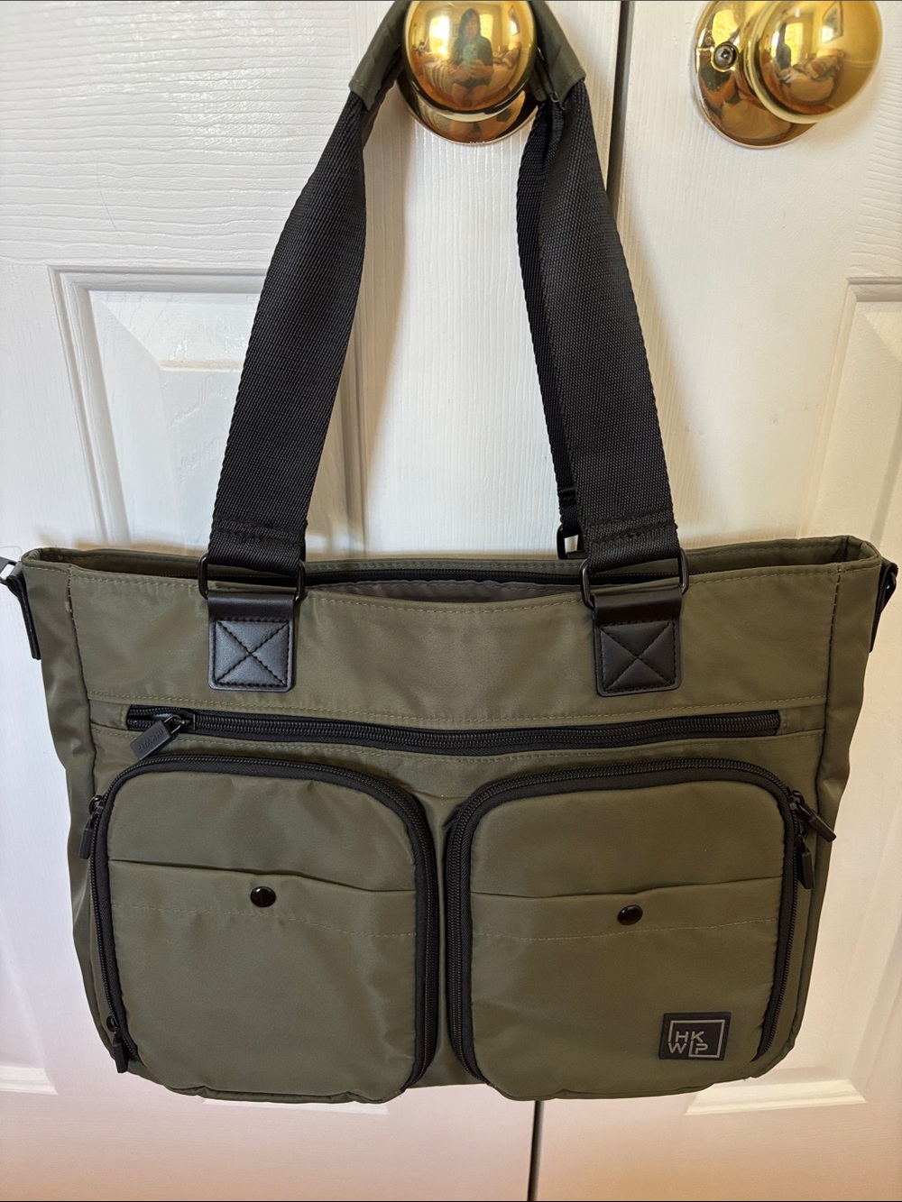 Ihkwip Olive Green Laptop Tote with Front Organizer Pockets